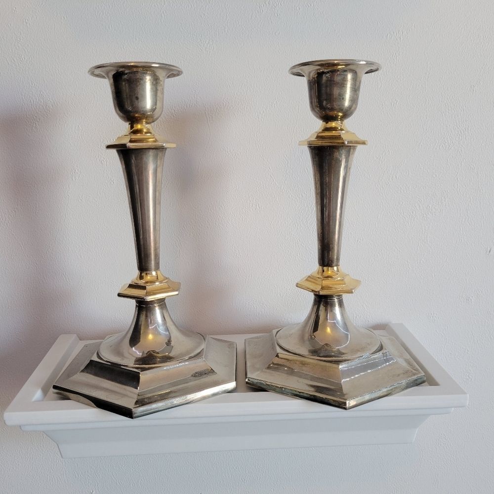 Vintage MCM Regal Silver Zinc Candlestick Holders Tall